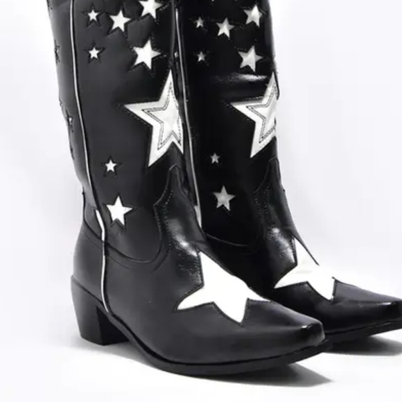 Cowboy Boots Mid Calf Black Embroidery Western - Picture 4 of 5